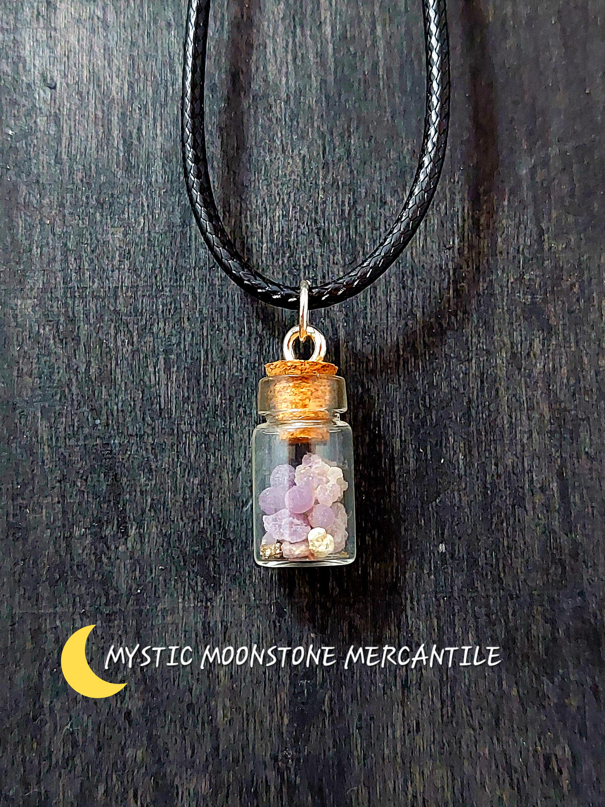 GRAPE AGATE SPELL BOTTLES ON ADJUSTABLE 18/20" WAXED BLACK CORD NECKLACE