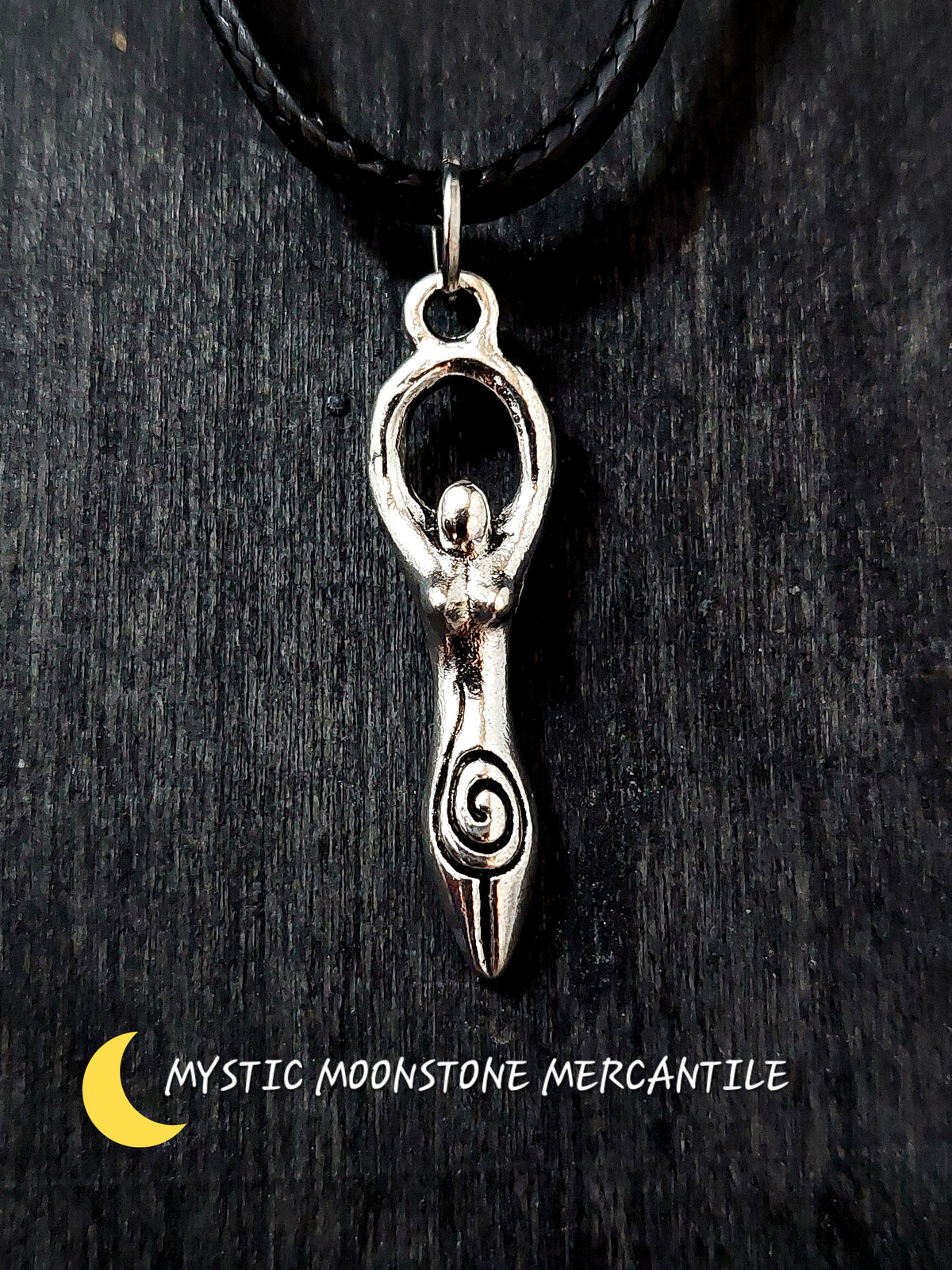 FERTILITY GODDESS ON ADJUSTABLE 18/20" WAXED BLACK CORD NECKLACE