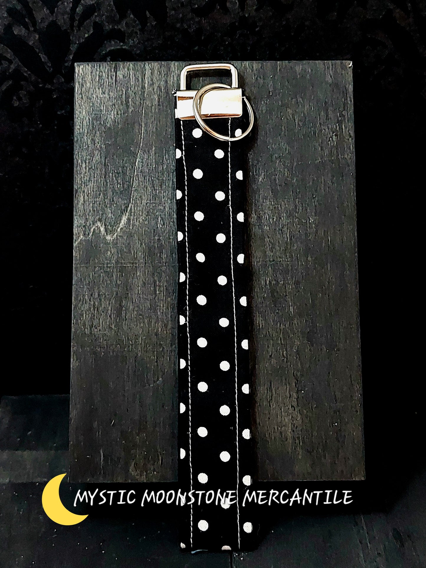BLACK WITH WHITE POLKA DOTS PRINT KEY FOB