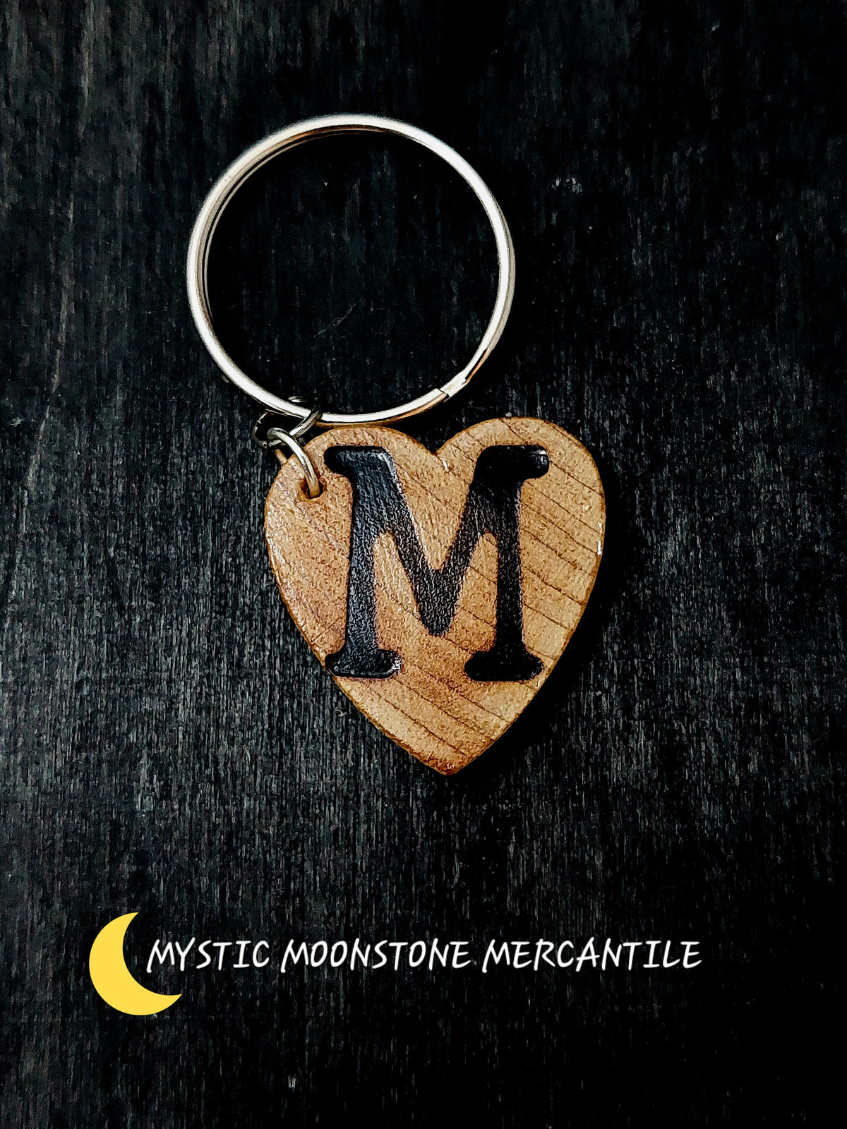 "M" PERSONALIZED WOOD KEYCHAIN