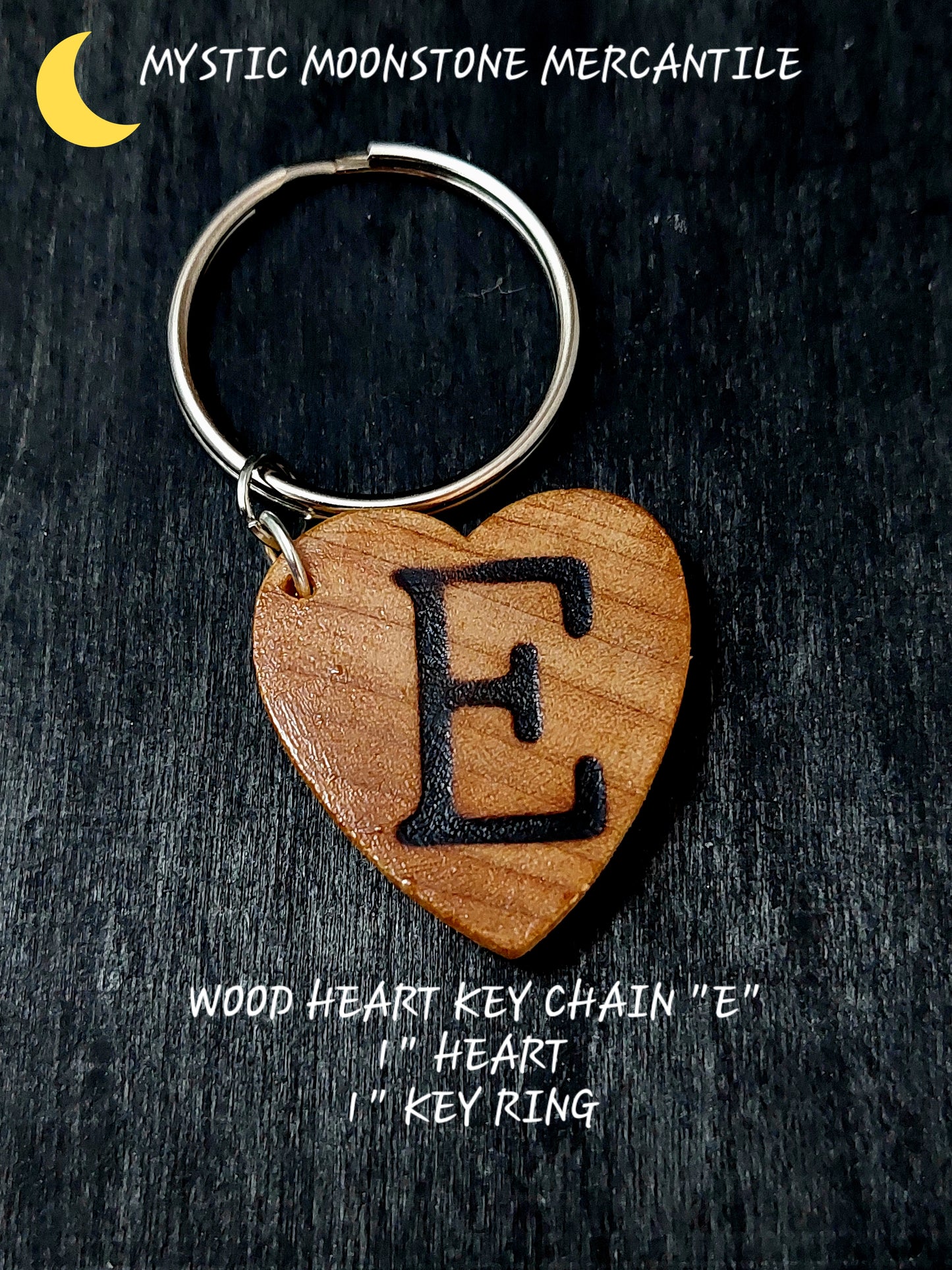 "E" PERSONALIZED WOOD KEYCHAIN