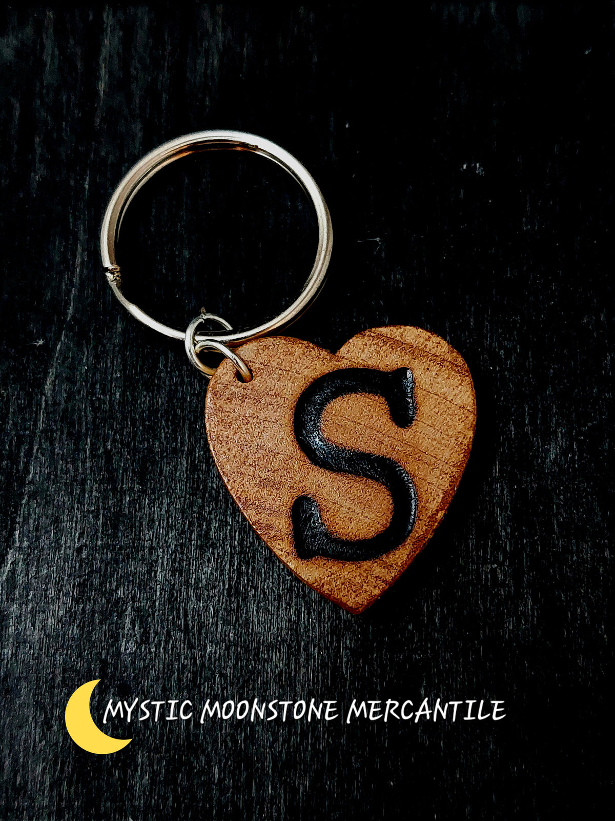 "S" PERSONALIZED WOOD KEYCHAIN