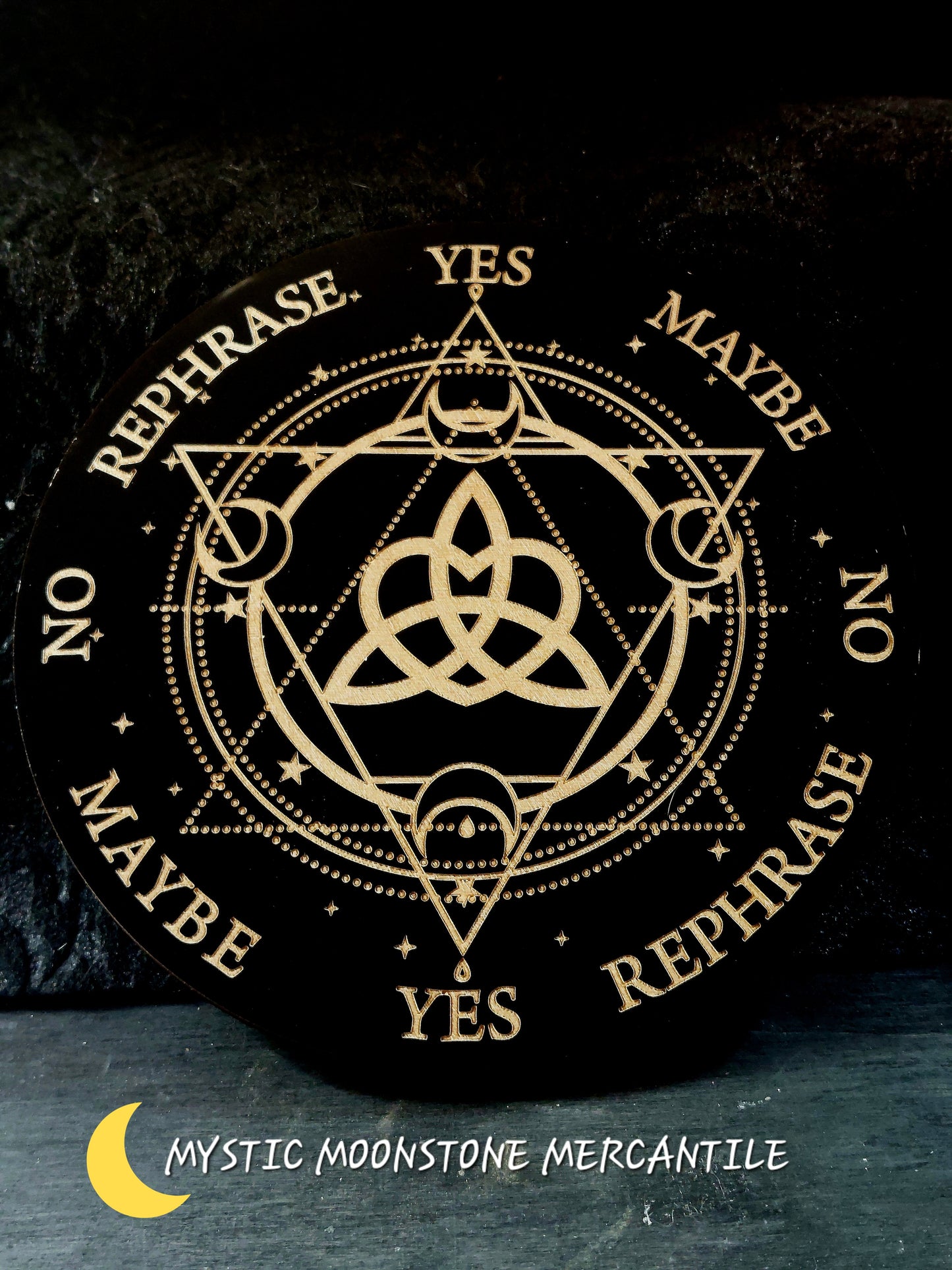 TRIQUETRA WOODEN DIVINATION PENDALUM BOARD 6"