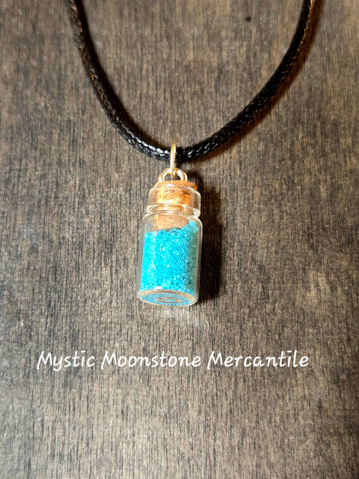 BLUE SAND SPELL BOTTLE NECKLACE W/ 18-20" WAXED CORDS CHAIN