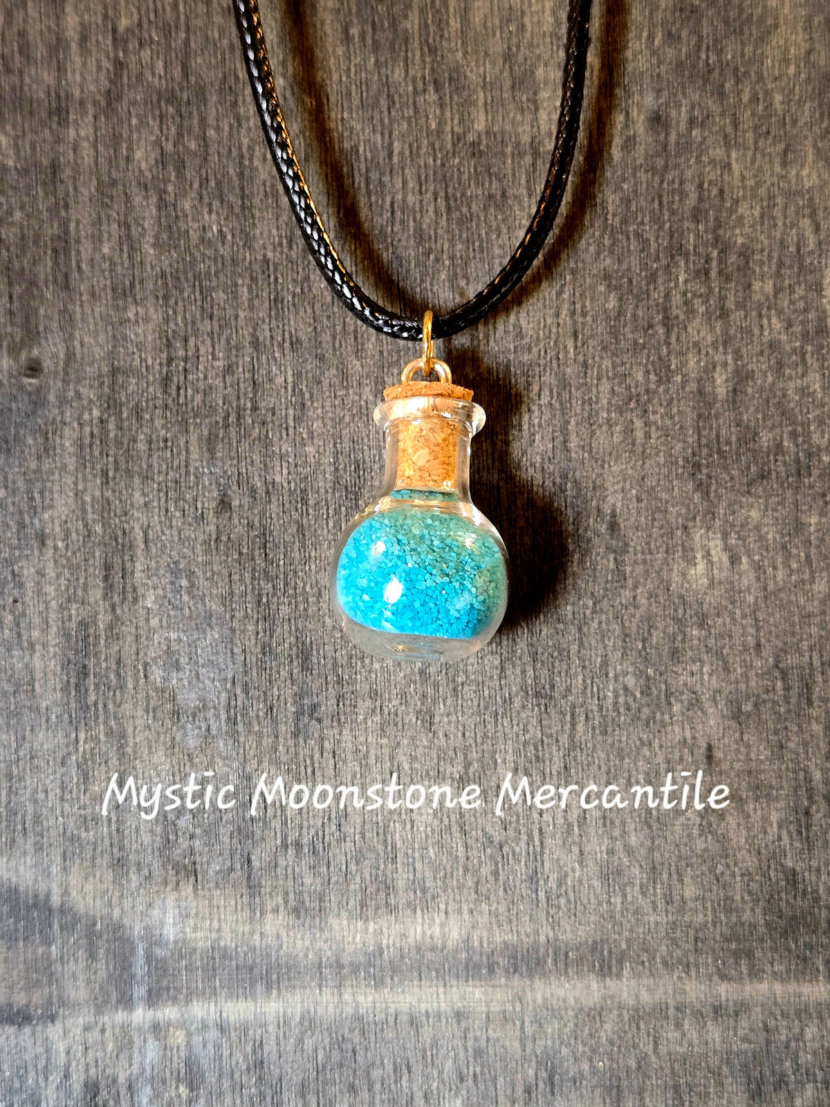 BLUE SAND ROUND SPELL BOTTLE NECKLACE W/ 18-20" WAXED CORDS CHAIN (Copy)