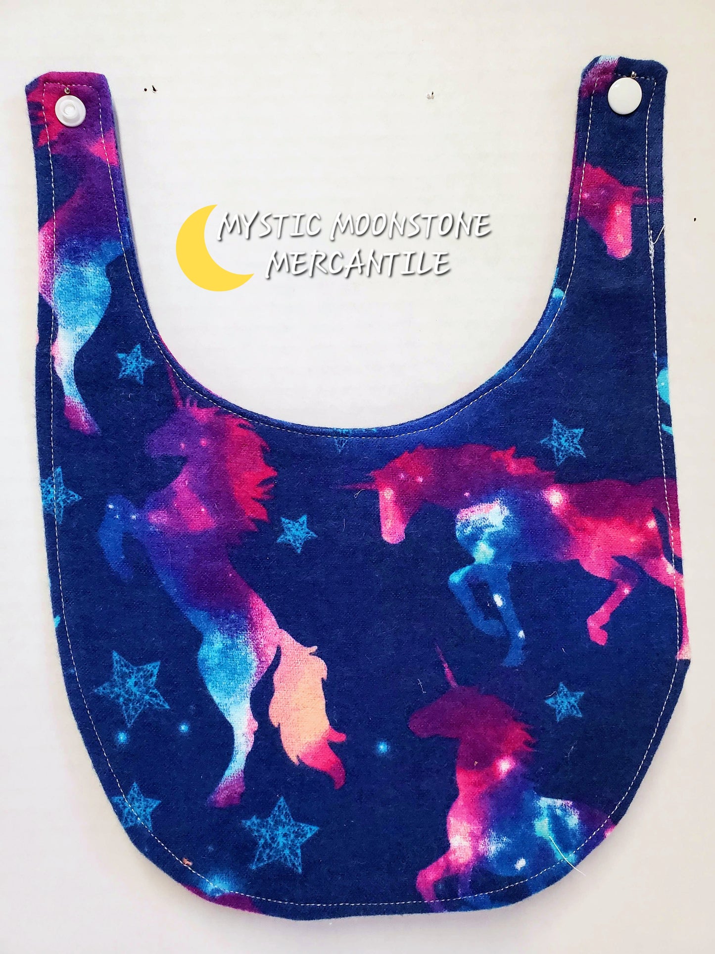 "UNICORNS" 100% COTTON FLANNEL DOUBLE SIDED BABY BIB WITH SAFTY SNAP.