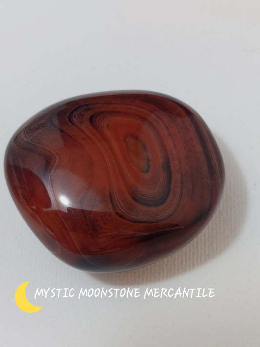 NATURAL SILK RED BANDED AGATE , POLISHED PALM STONE