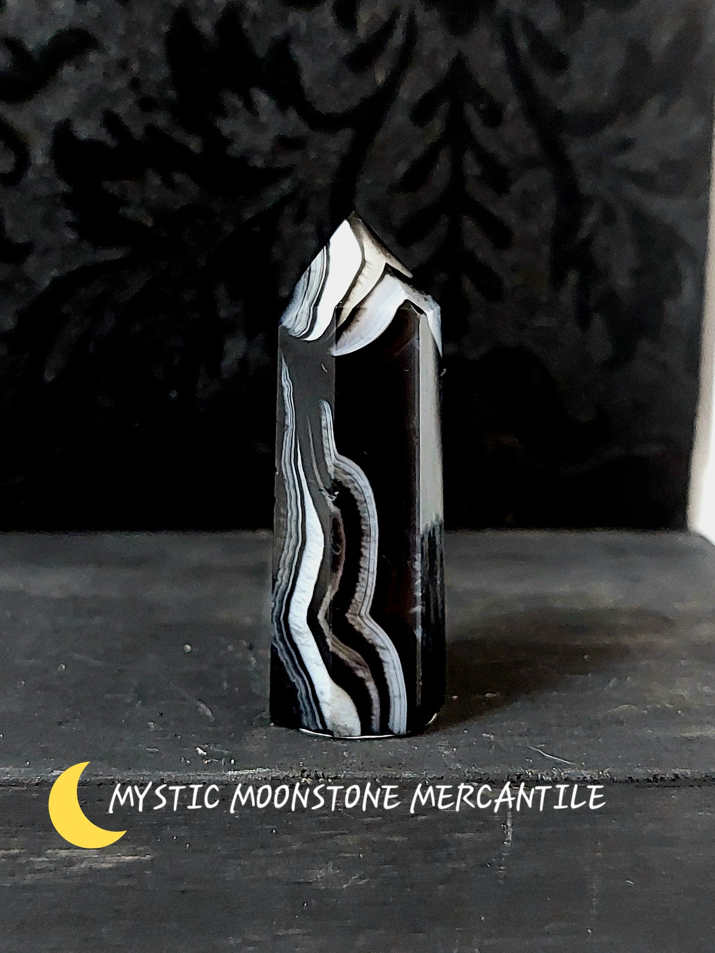 NATURAL BLACK AND WHITE STRIPPED ORCA AGATE TOWER