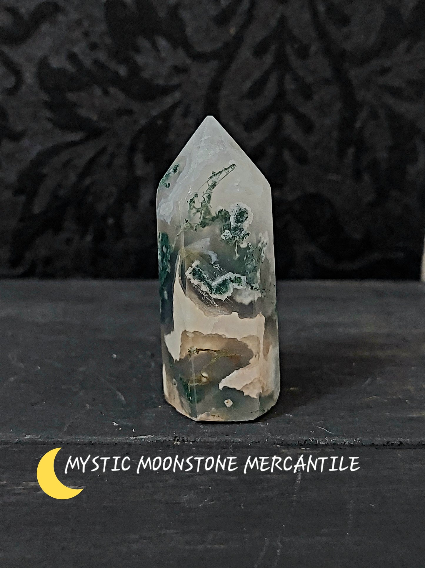 NATURAL GREEN MOSS AGATE TOWER