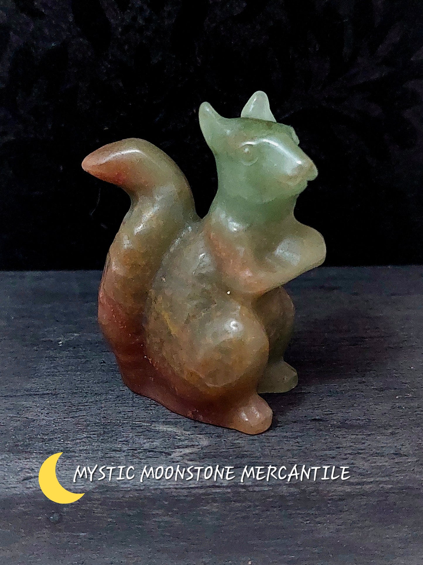 GREEN AVENTURINE HAND CARVED SQUIRREL SCULTURE