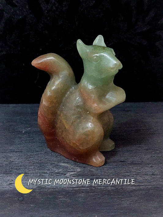 GREEN AVENTURINE HAND CARVED SQUIRREL SCULTURE