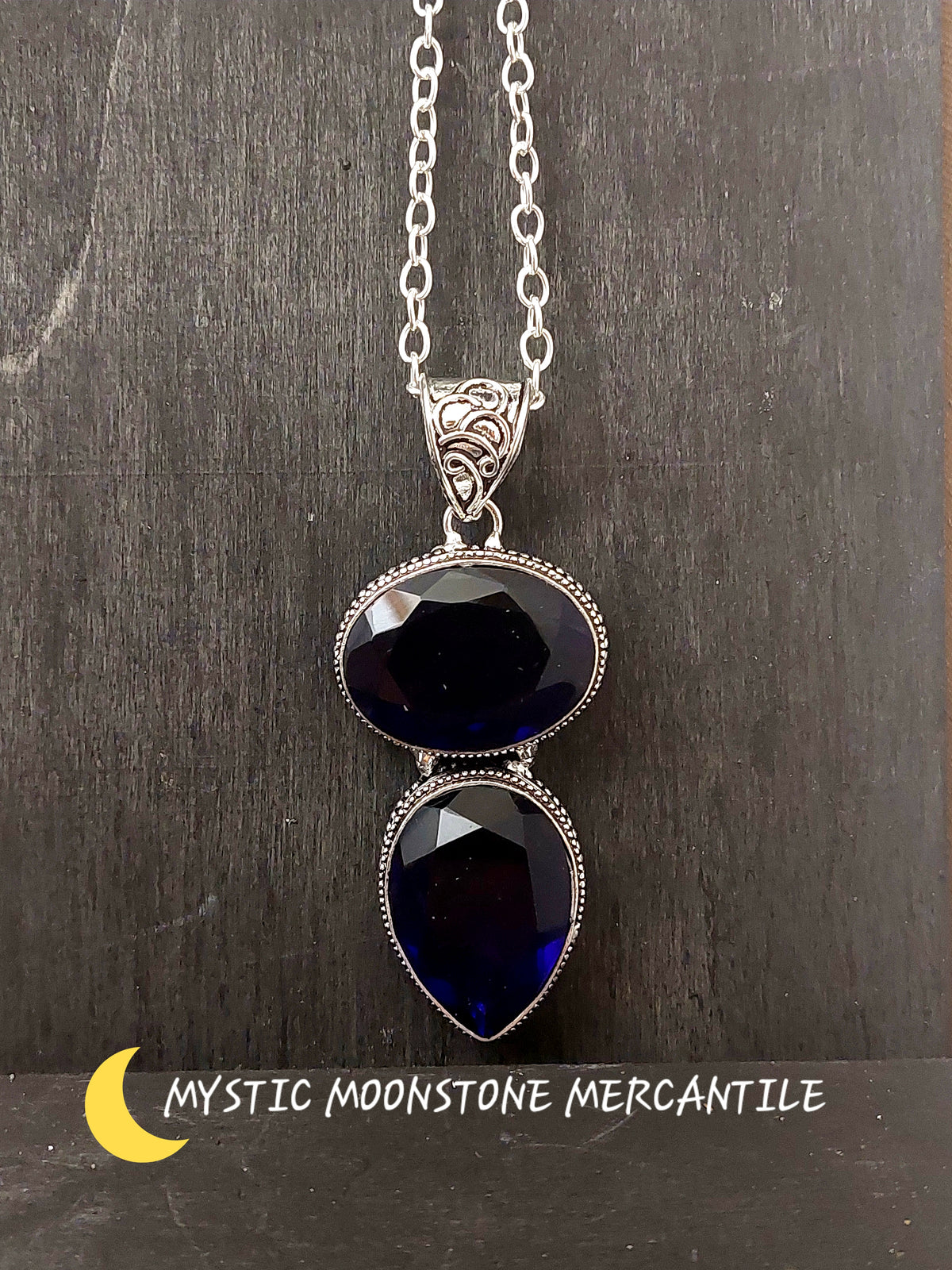 SAPPHIRE ( SIMULATED) 925 STERLING SILVER PENDANT ( chain not included )