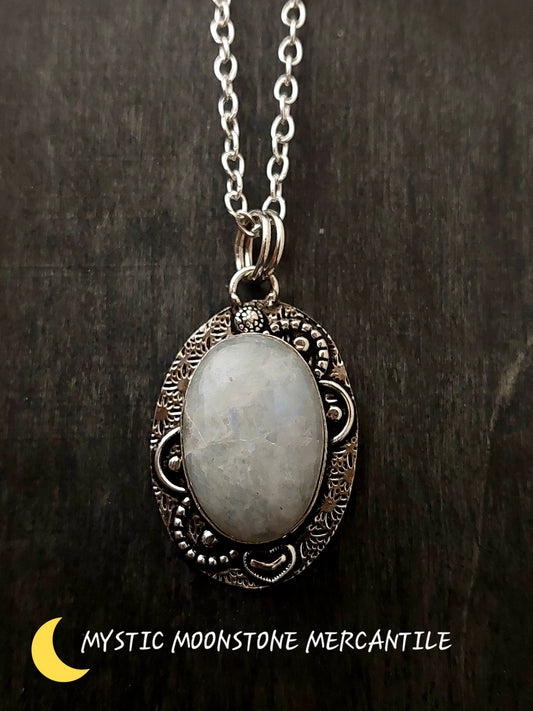 MOONSTONE IN 925 STERLING SILVER PENDANT WITH 18/20" BLACK WAXED CORD NECKLACE