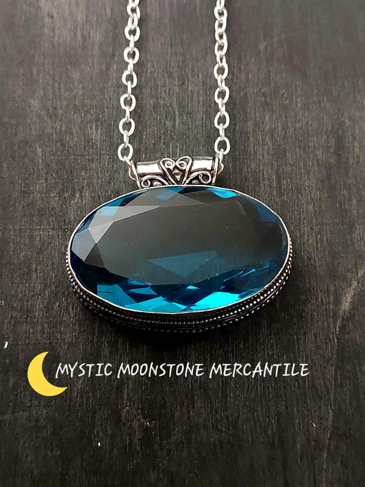 BLUE TOPAZ IN 925 STERLING SILVER PENDANT ( chain not included )