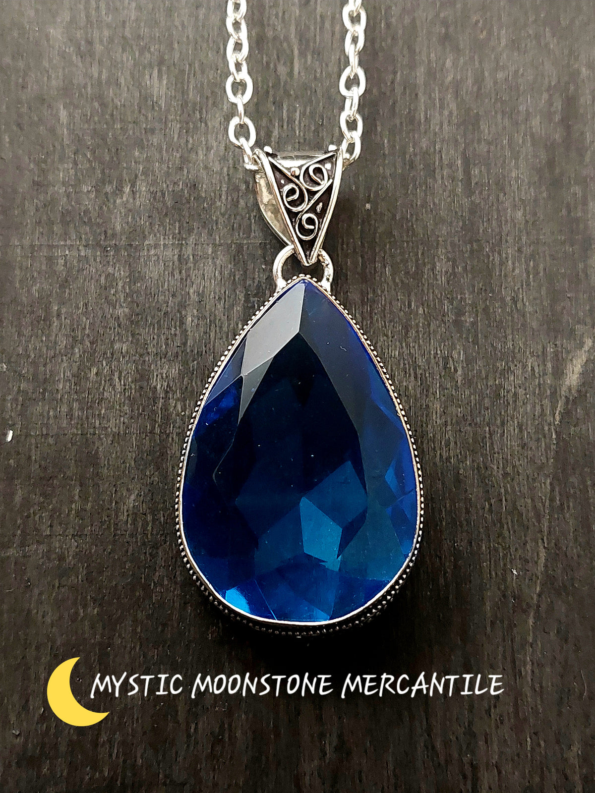 BLUE TOPAZ TEAR DROP  IN 925 STERLING SILVER PENDANT ( chain not included )