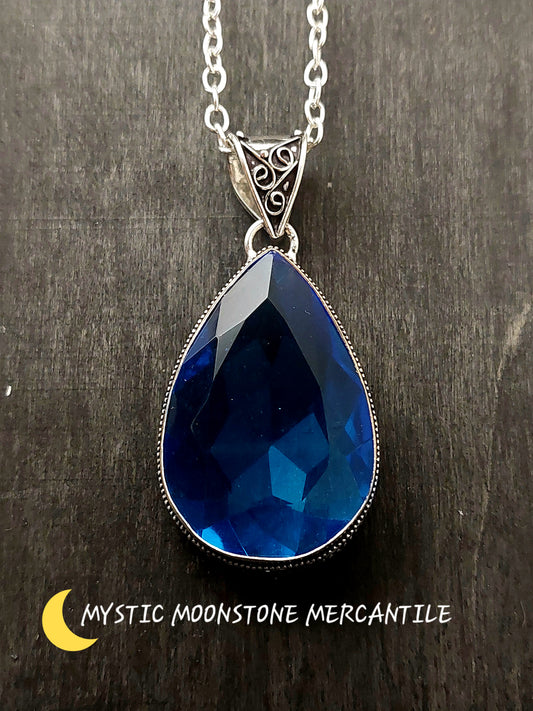 BLUE TOPAZ TEAR DROP  IN 925 STERLING SILVER PENDANT ( chain not included )