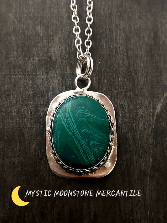 MALACHITE 925 STERLING SILVER PENDANT ( NO CHAIN INCLUDED )