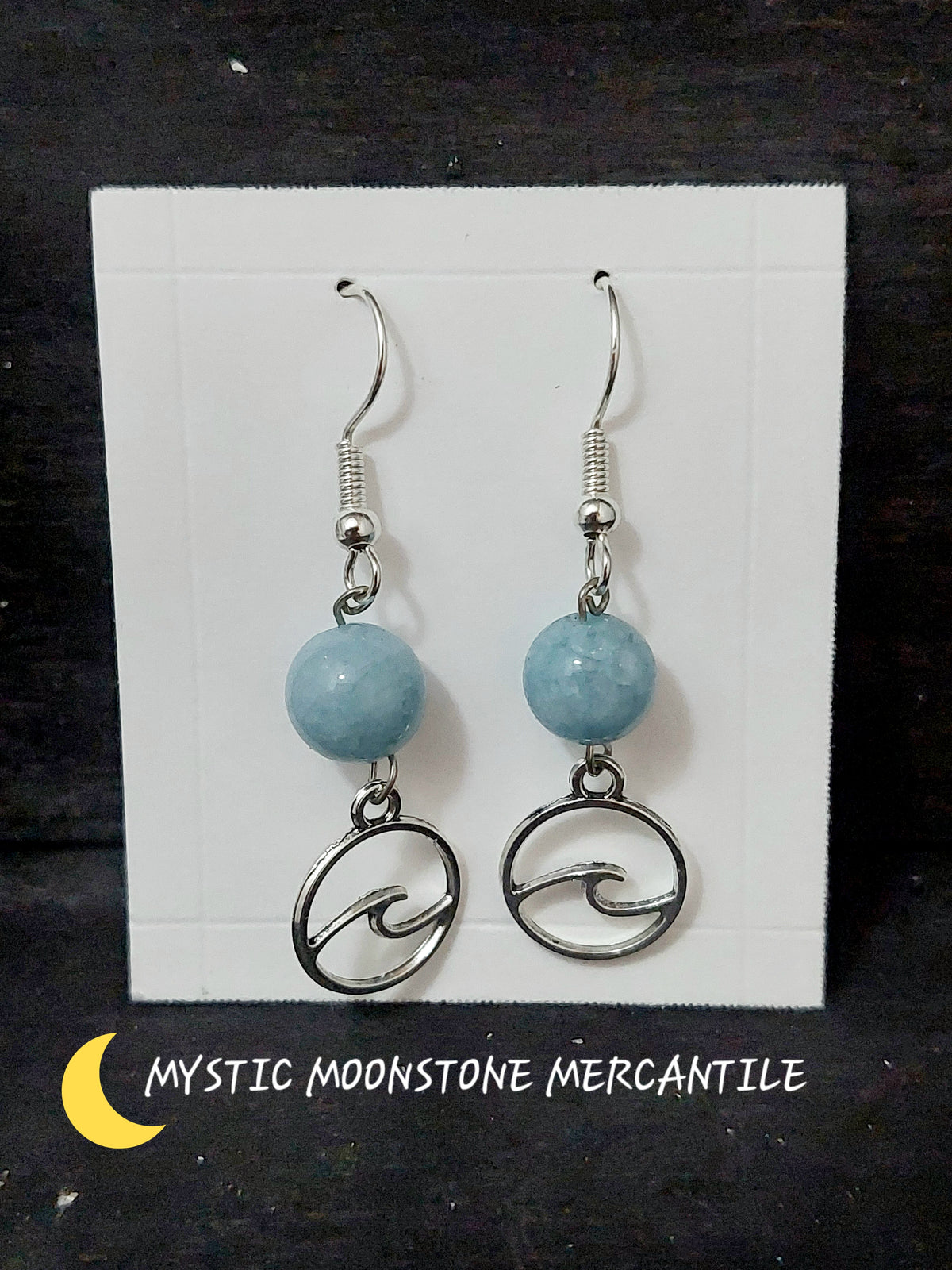 THE WAVE WITH AQUAMARINE BEADS EARRINGS