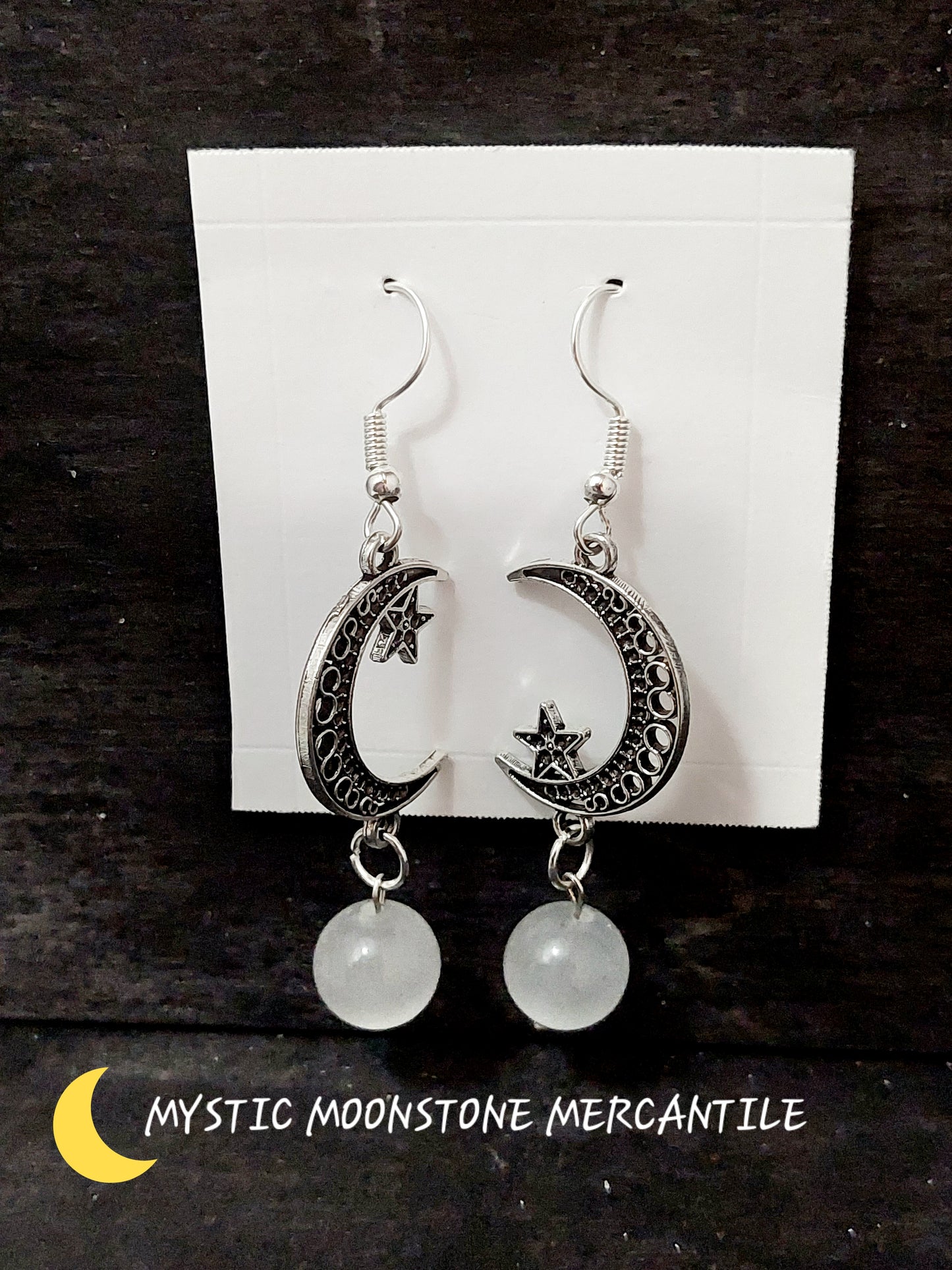 FILIGREE MOON WITH MOONSTONE BEAD EARRINGS