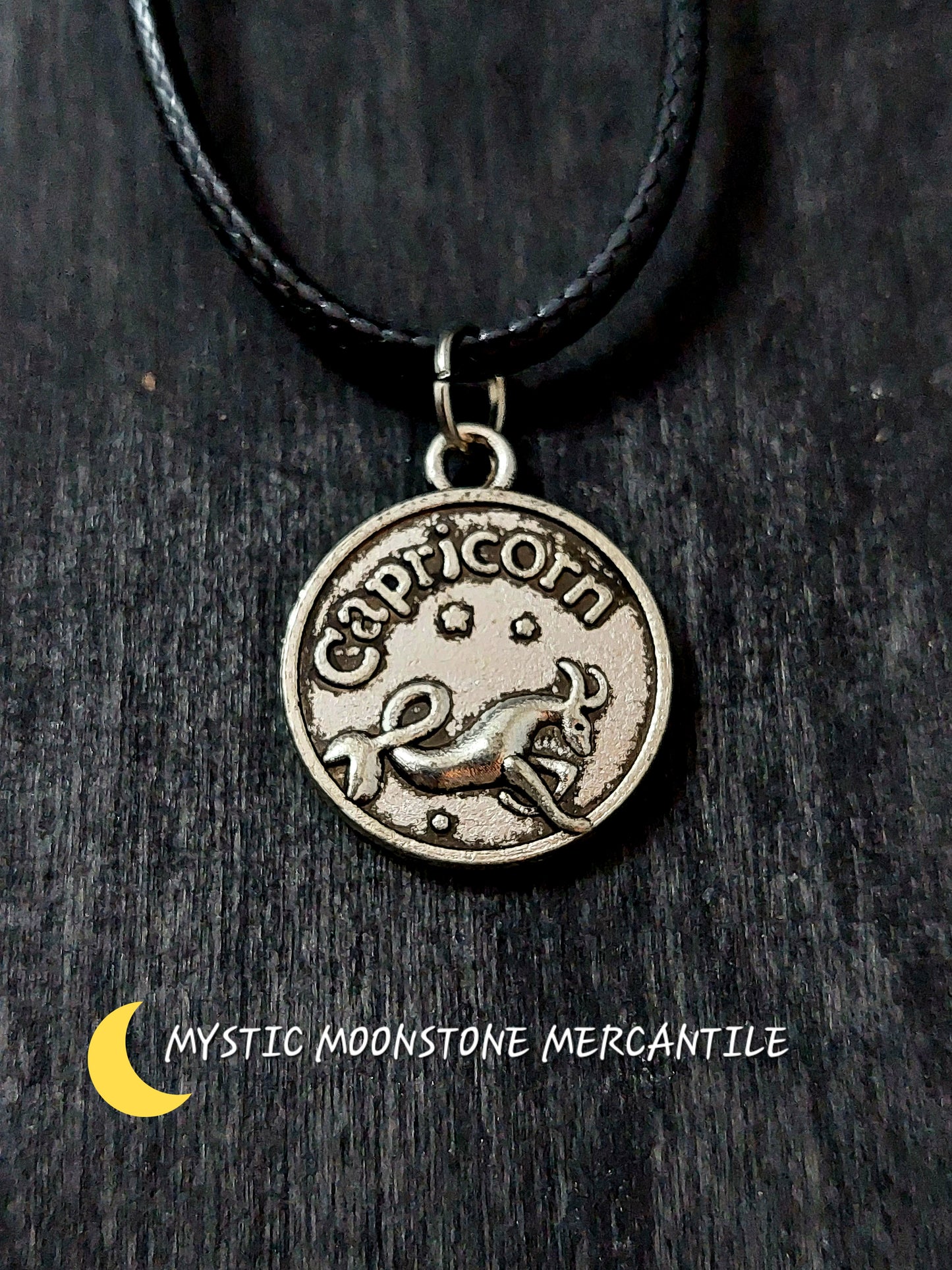 CAPRICORN HOROSCOPE ON ADJUSTABLE 18/20" WAXED BLACK CORD NECKLACE