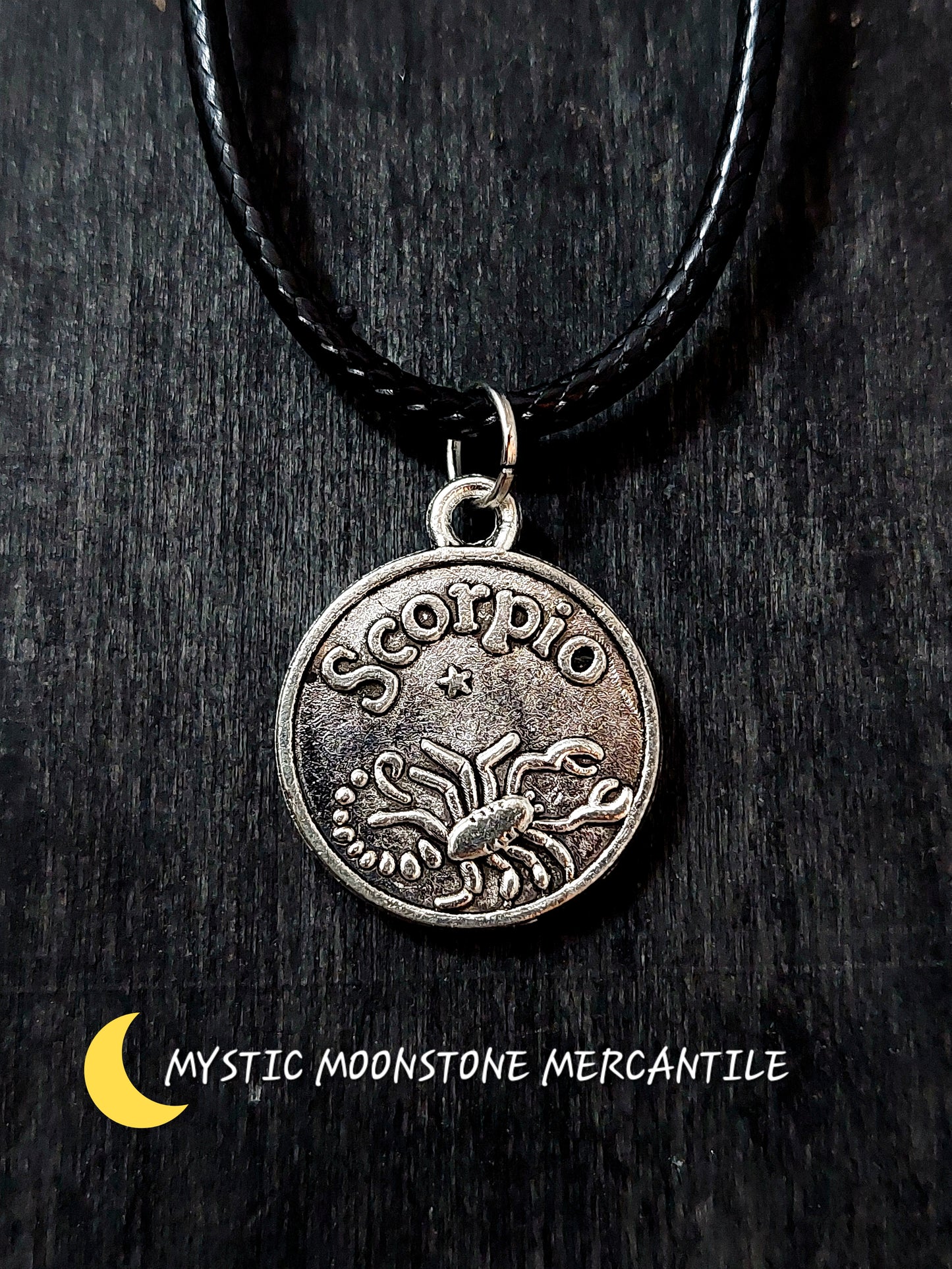 SCORPIO HOROSCOPE ON 18/20" ADJUSTABLE BLACK WAXED CORD NECKLACE