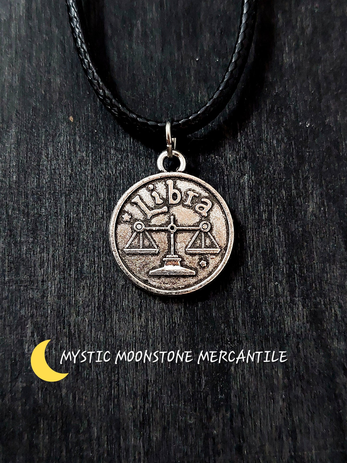 LIBRA HOROSCOPE ON ADJUSTABLE 18/20" WAXED BLACK CORD NECKLACE