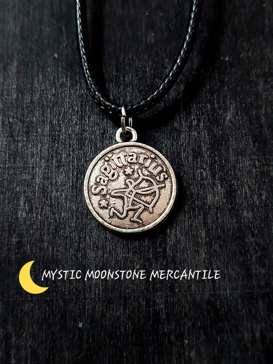 SAGITTARIUS HOROSCOPE ON ADJUSTABLE 18/20" WAXED BLACK CORD NECKLACE