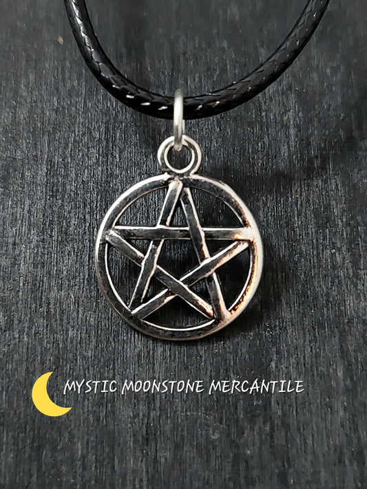 PENTACLE ON ADJUSTABLE 18/20" WAXED BLACK CORD NECKLACE