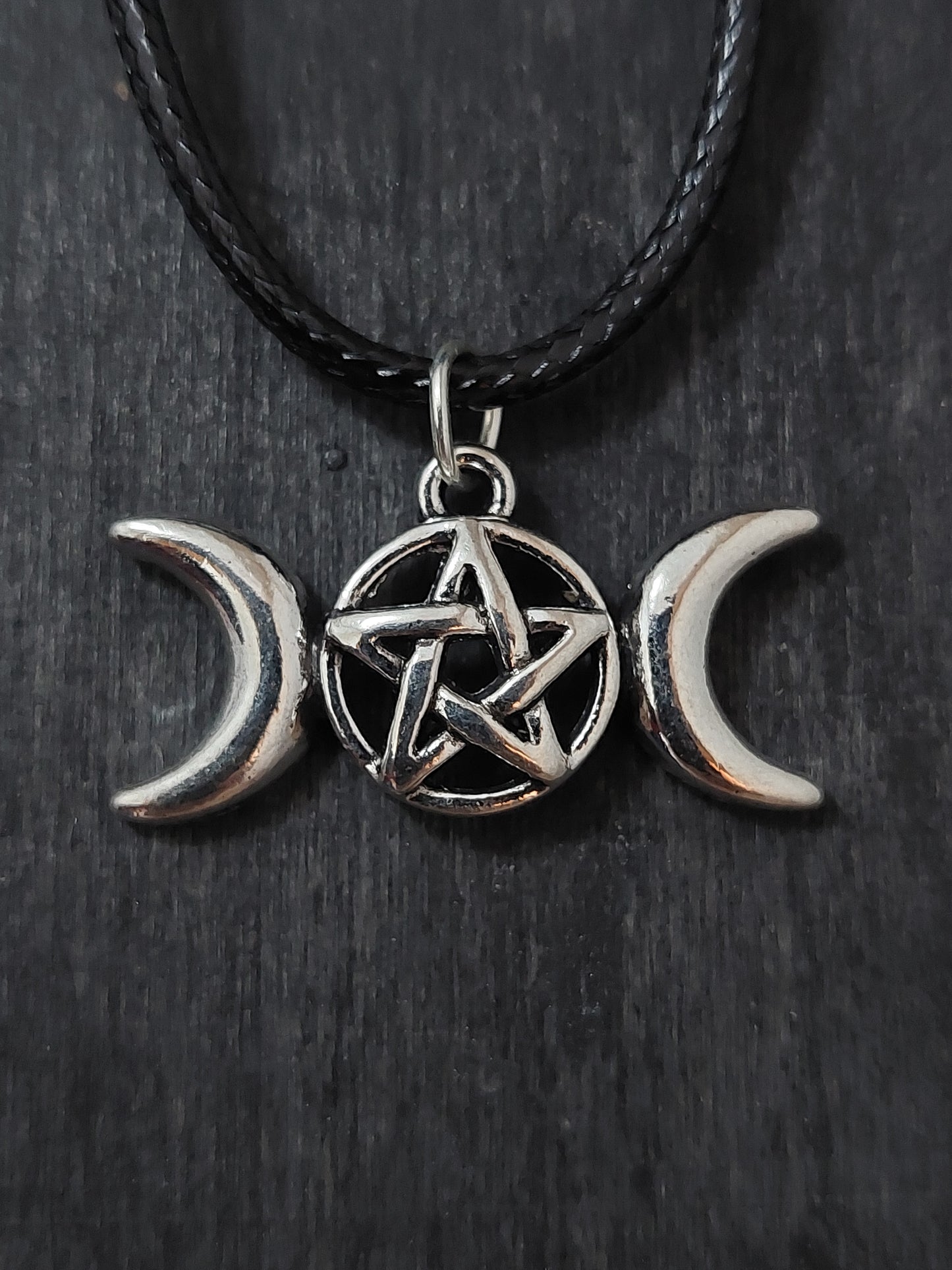 MOTHER MAIDEN CRONE ON ADJUSTABLE 18/20" WAXED BLACK CORD NECKLACE