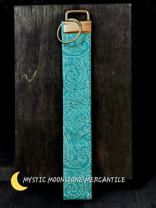 TEAL WITH WHITE  FILIGREE KEY FOB