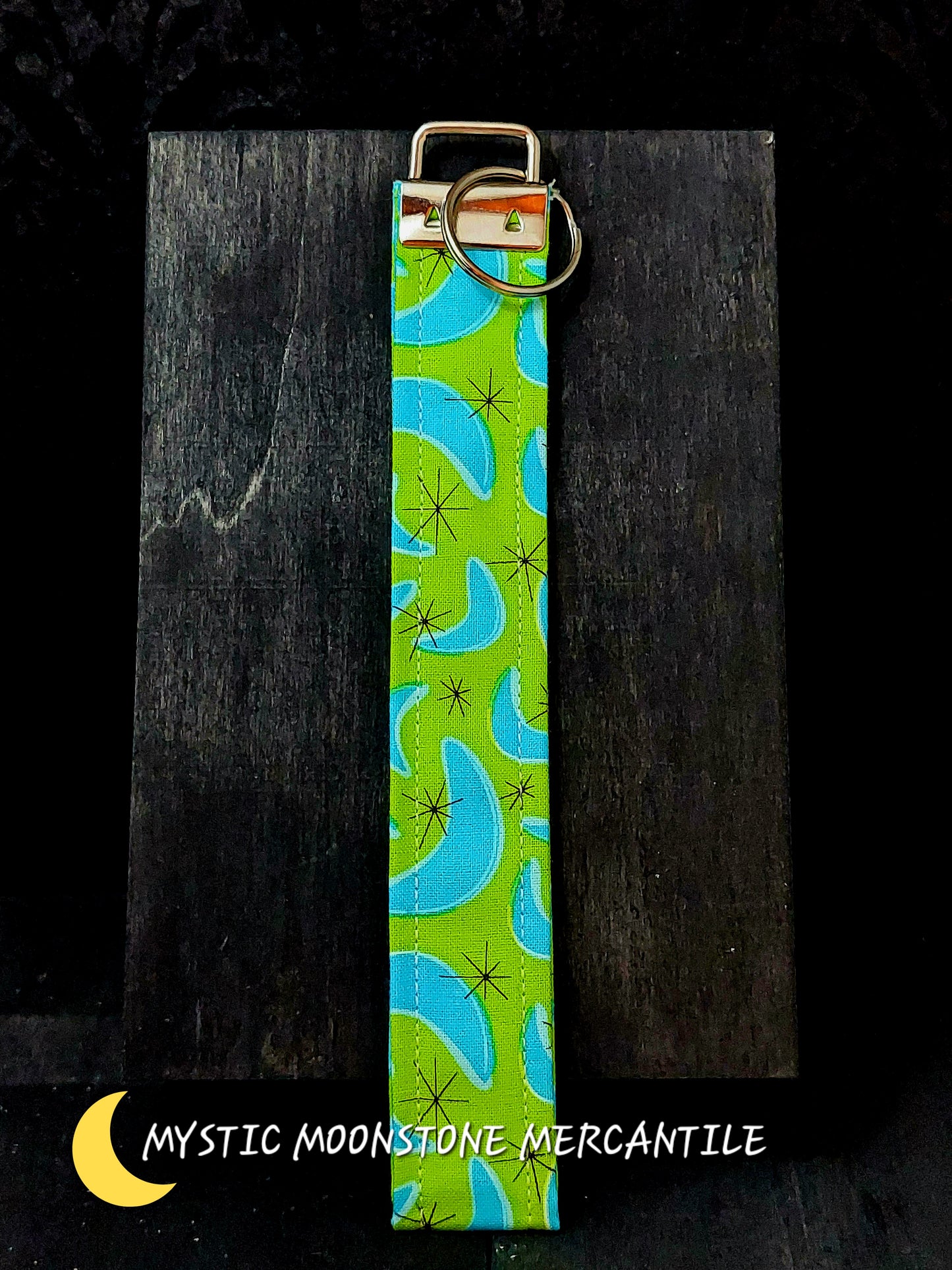 GREEN WITH BLUE MOONS PRINT KEY FOB