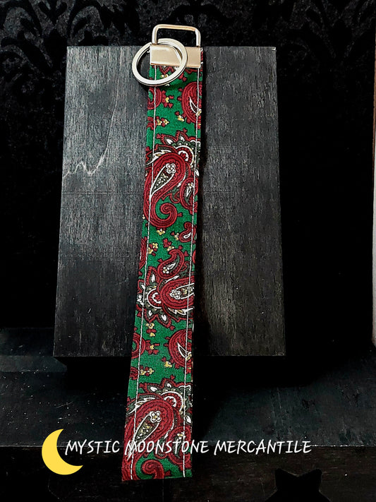 GREEN WITH RED PAISLEY PRINT KEY FOB