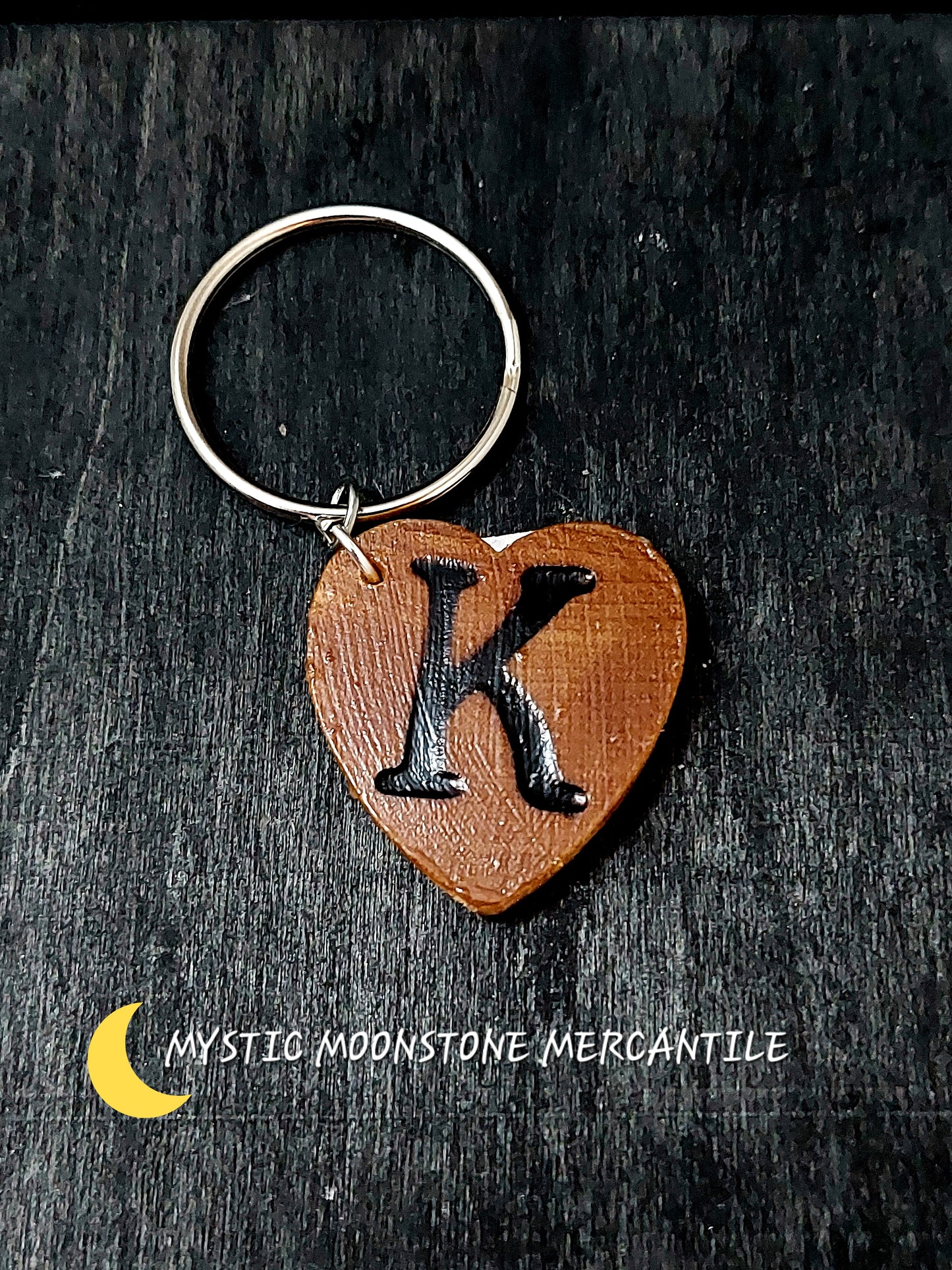 "K"  PERSONALIZED WOOD KEYCHAIN