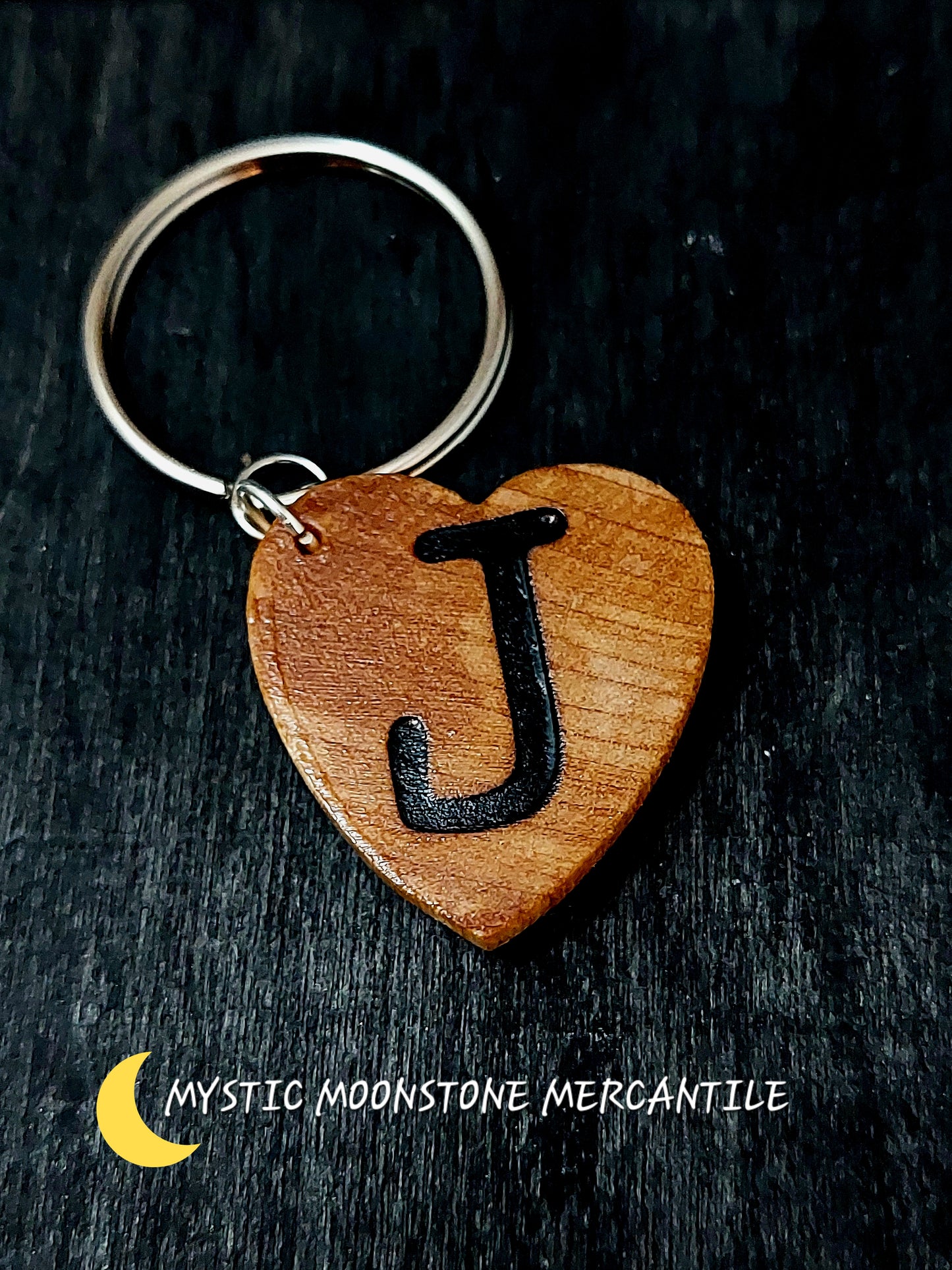 "J"  PERSONALIZED WOOD KEYCHAIN