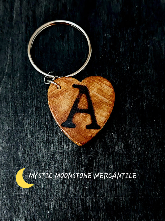 "A"  PERSONALIZED WOOD KEYCHAIN