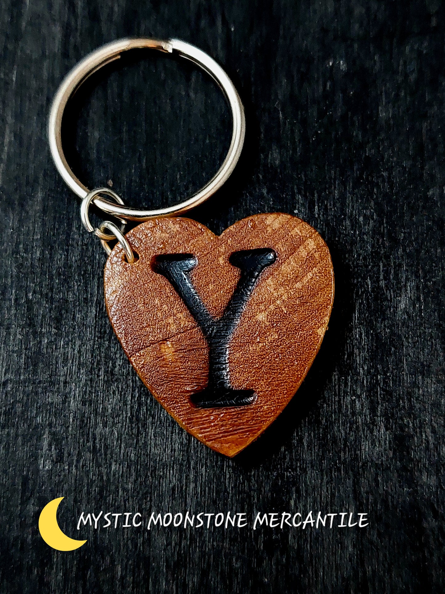 "Y"  PERSONALIZED WOOD KEYCHAIN