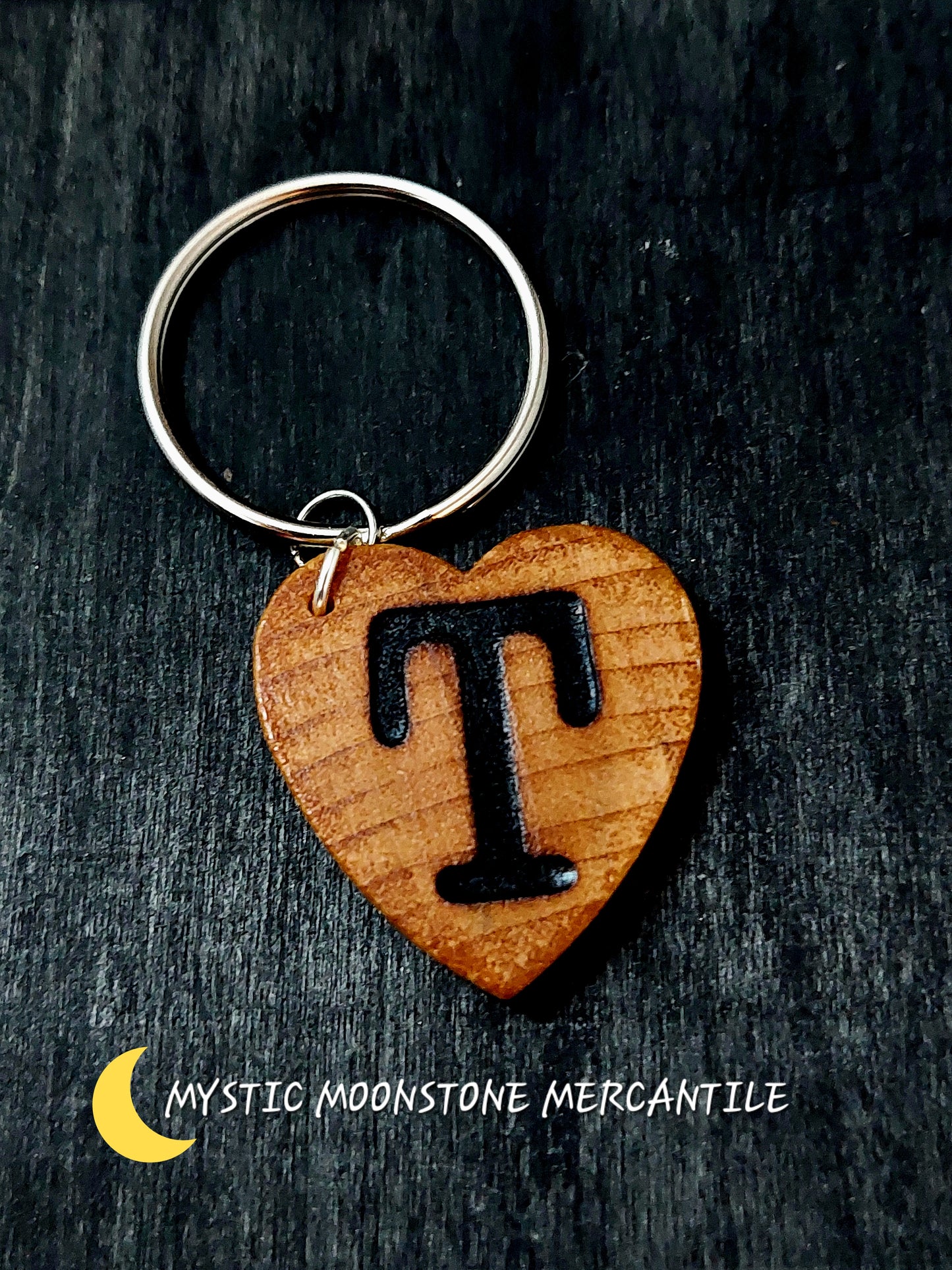 "T" PERSONALIZED WOOD KEYCHAIN