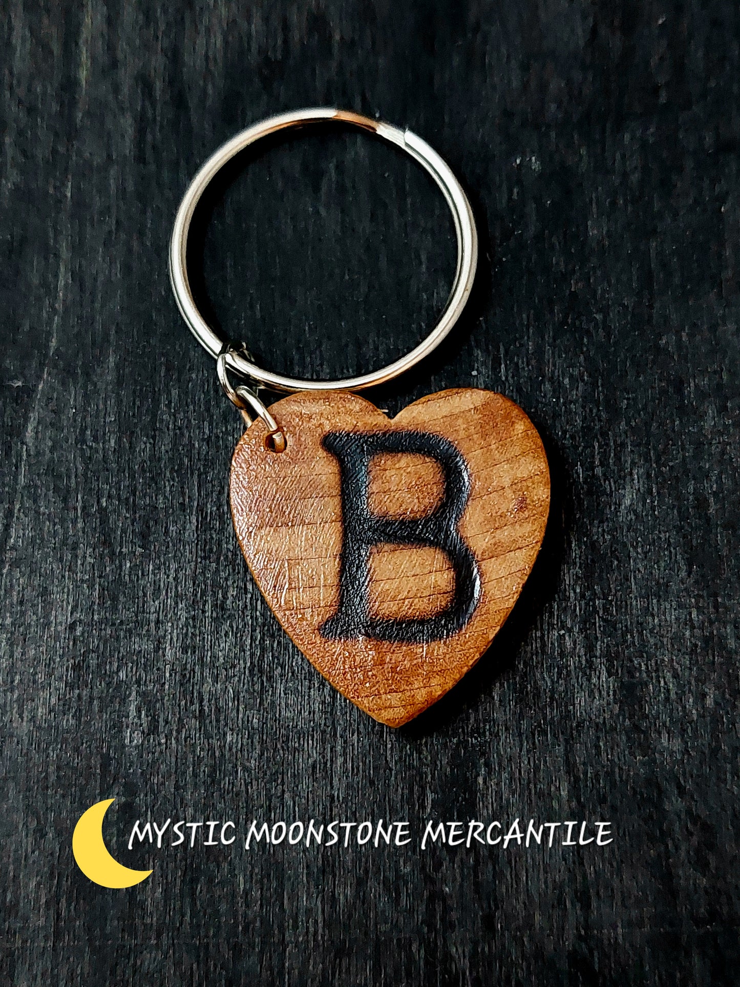 "B"  PERSONALIZED WOOD KEYCHAIN