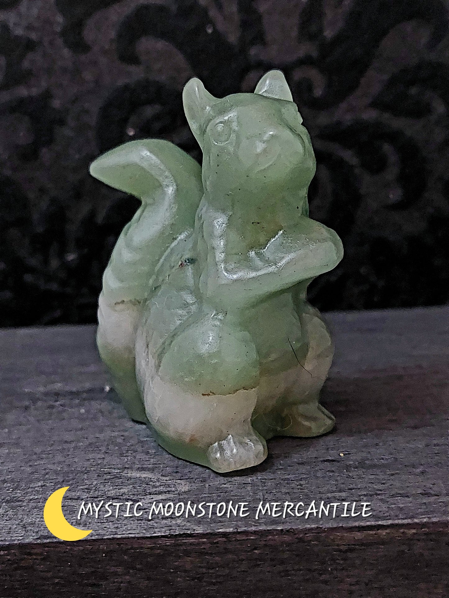 GREEN AVENTURINE HAND CARVED SQUIRREL SCULTURE