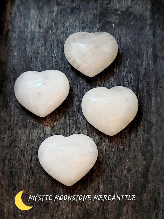 NATURAL WHITE QUARTZ HAND CARVED HEART PALM STONES (1 piece)