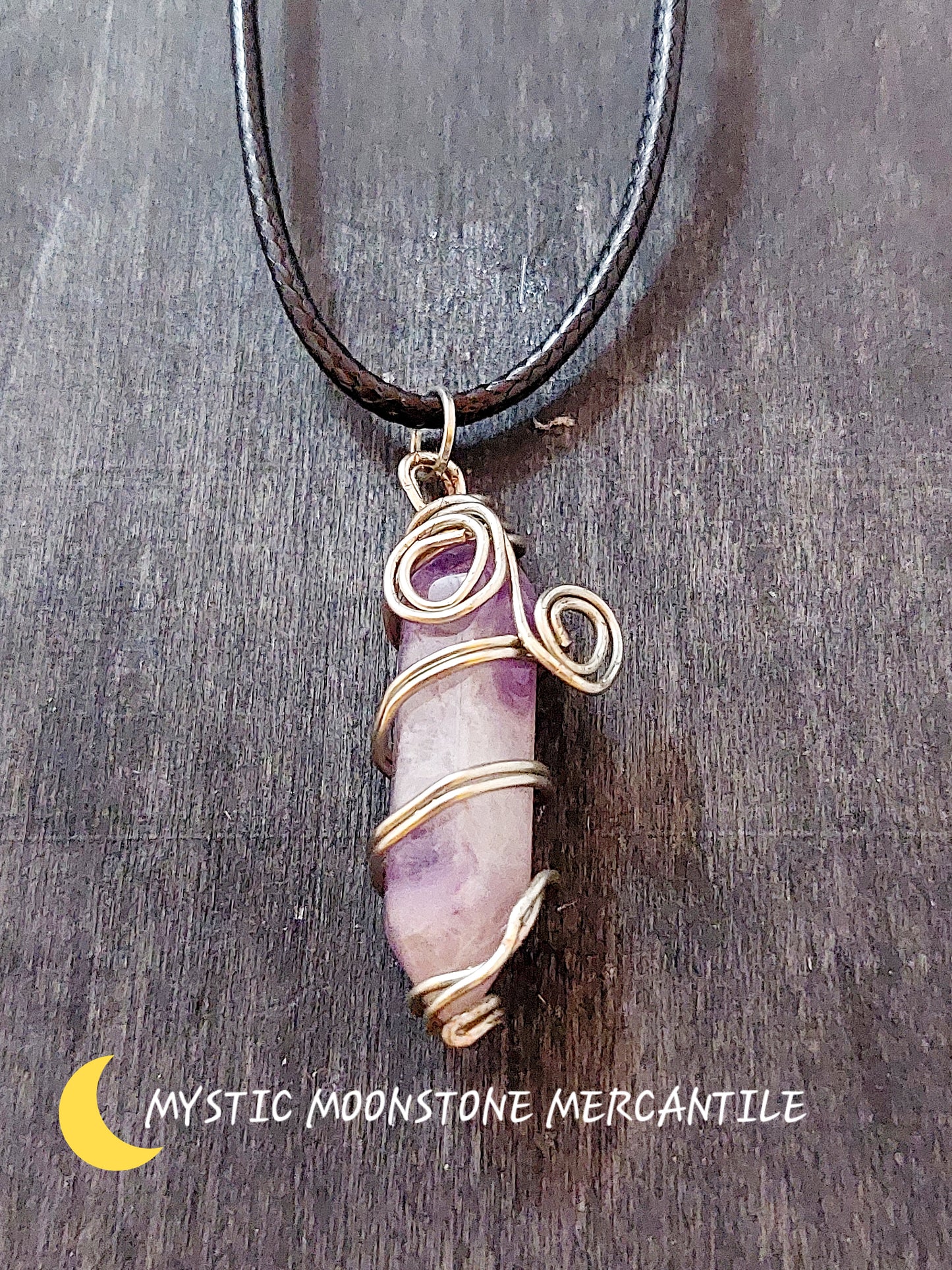 DOUBLE POINT NATURAL AMETHYST  SILVER PLATED WIRE WRAPPED NECKLACE