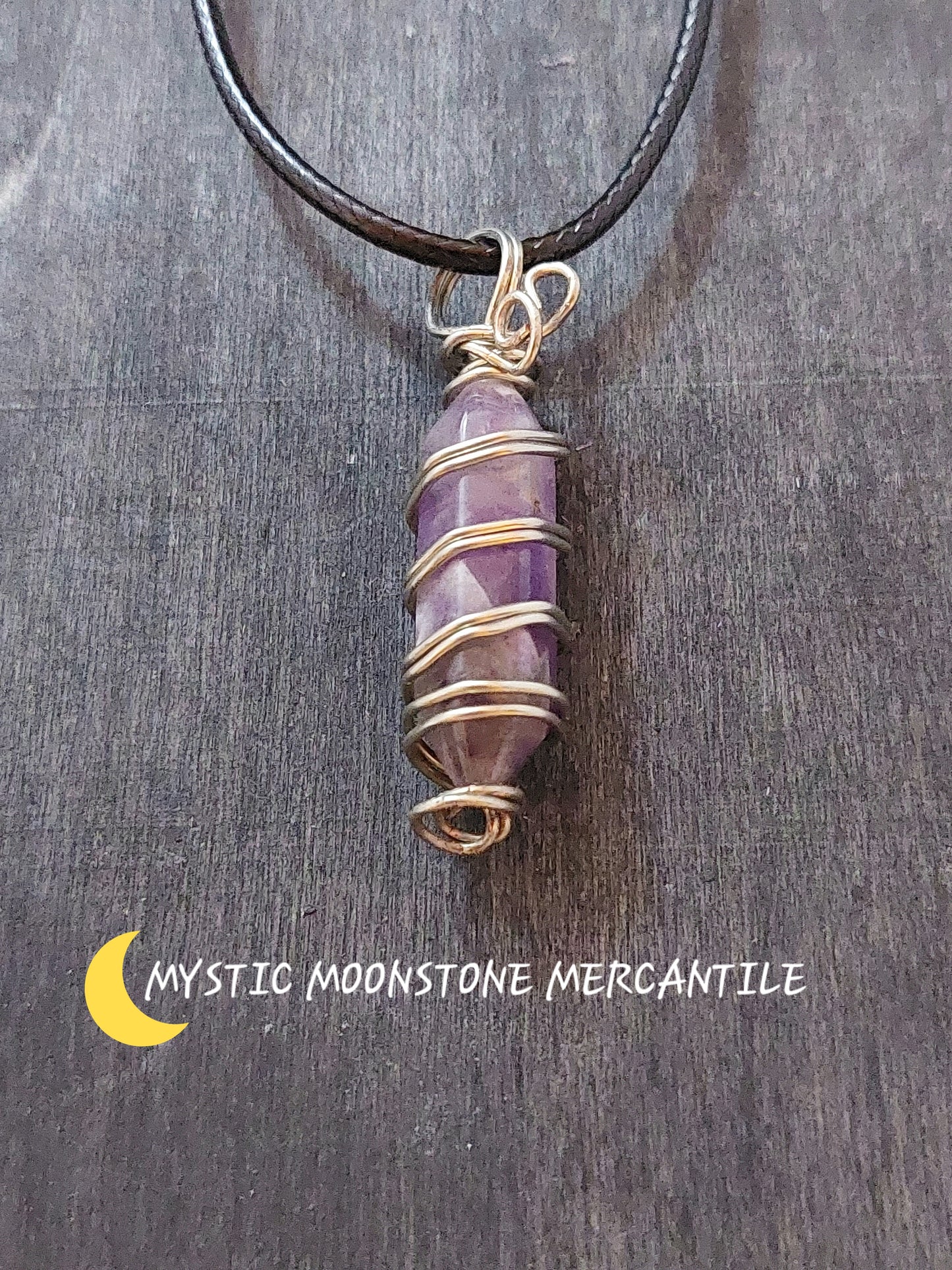 DOUBLE POINT NATURAL AMETHYST  SILVER PLATED WIRE WRAPPED NECKLACE