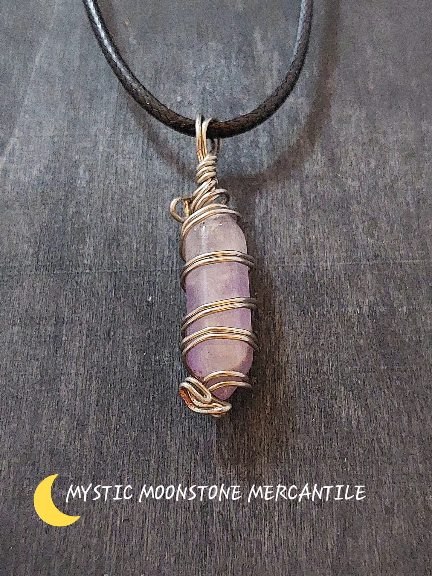 DOUBLE POINT NATURAL AMETHYST  SILVER PLATED WIRE WRAPPED NECKLACE