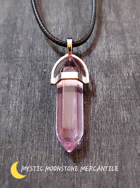 DOUBLE POINT PINK TOURMALINE PENDANT ON BLACK WAXED CORD