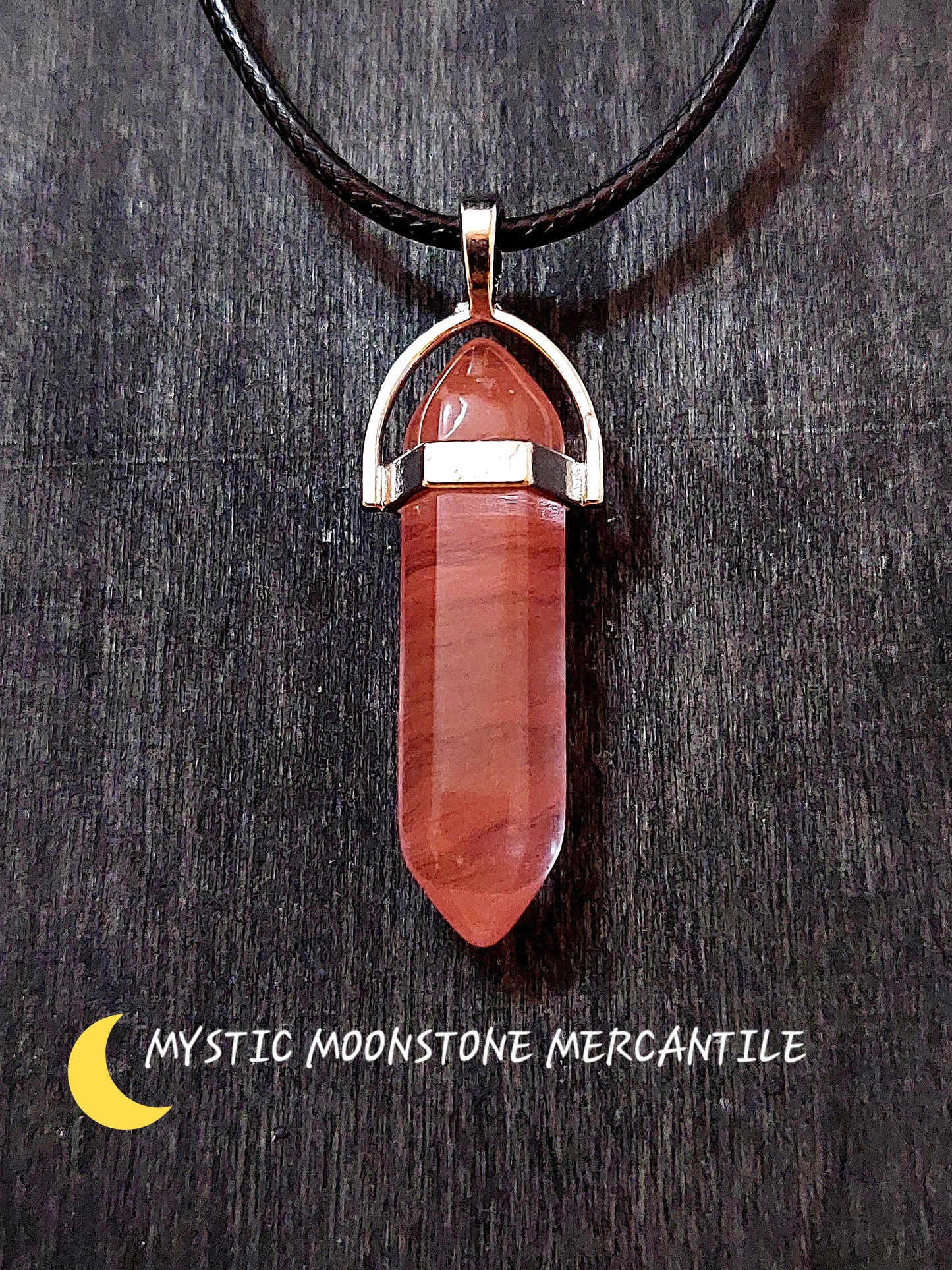 DOUBLE POINT CHERRY QUARTZ PENDANT ON BLACK WAXED CORD