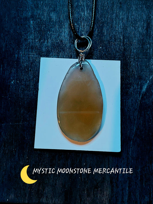 AGATE SLICE PENDANT ON BLACK WAXED CORD NECKLACE 18-20" ADJUSTABLE