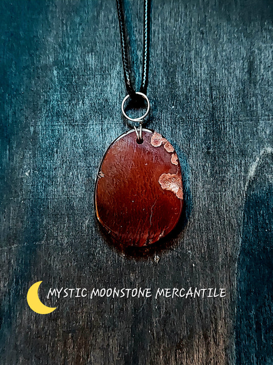 AGATE SLICE PENDANT ON BLACK WAXED CORD NECKLACE 18-20" ADJUSTABLE