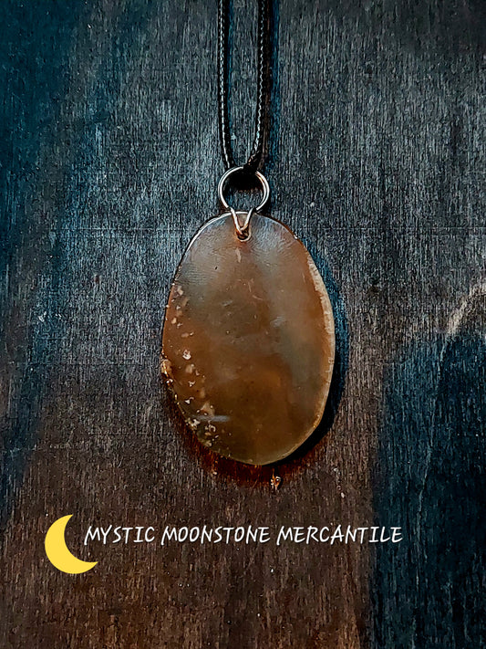 AGATE SLICE PENDANT ON BLACK WAXED CORD NECKLACE 18-20" ADJUSTABLE