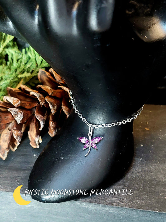 DARK PINK  CRYSTAL DRAGONFLY BRACELET