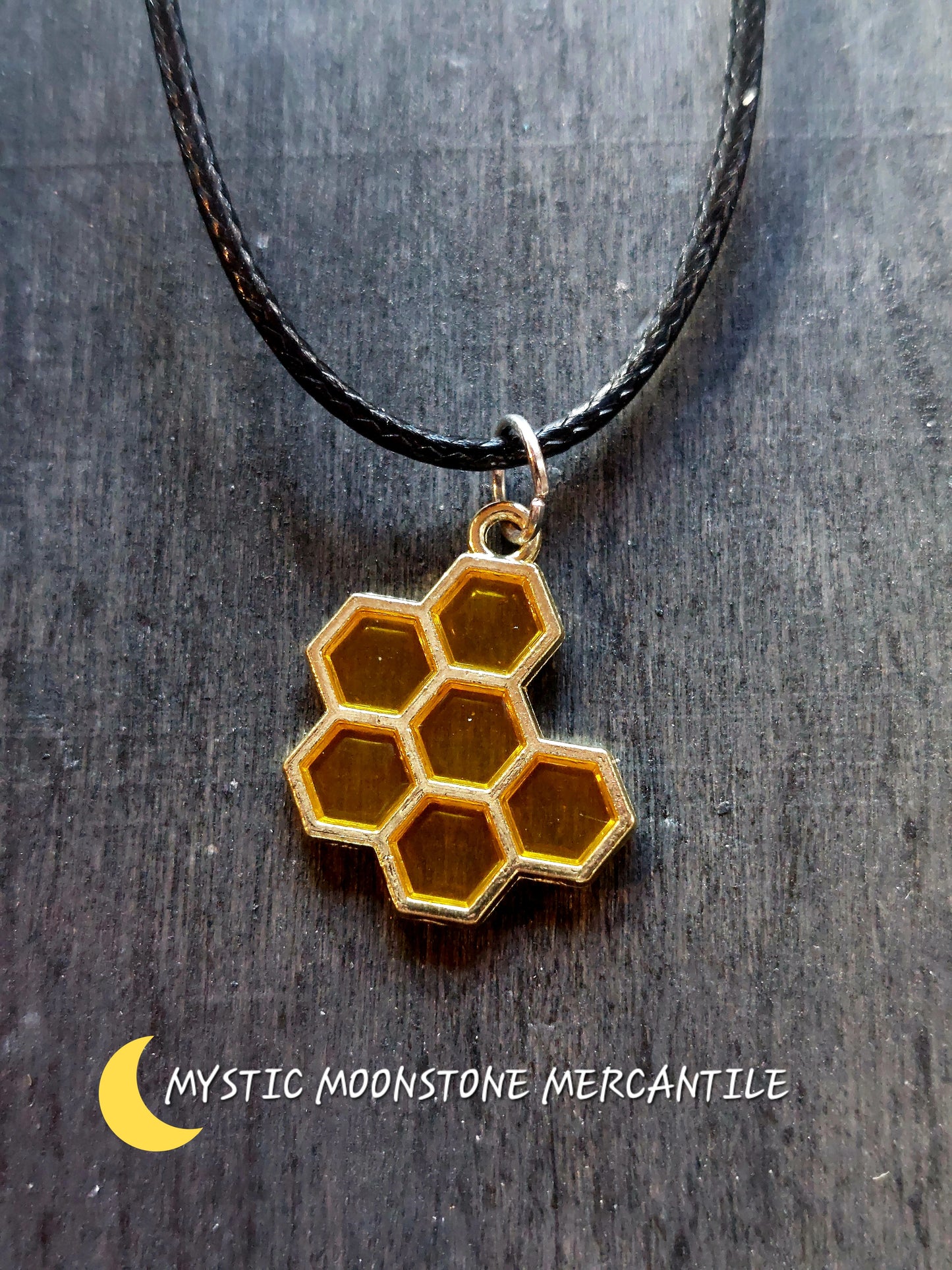 HONEY COMB ENAMEL PENDANT ON BLACKWAXEDCORDNECKLACE 18-20" ADJUSTABLE